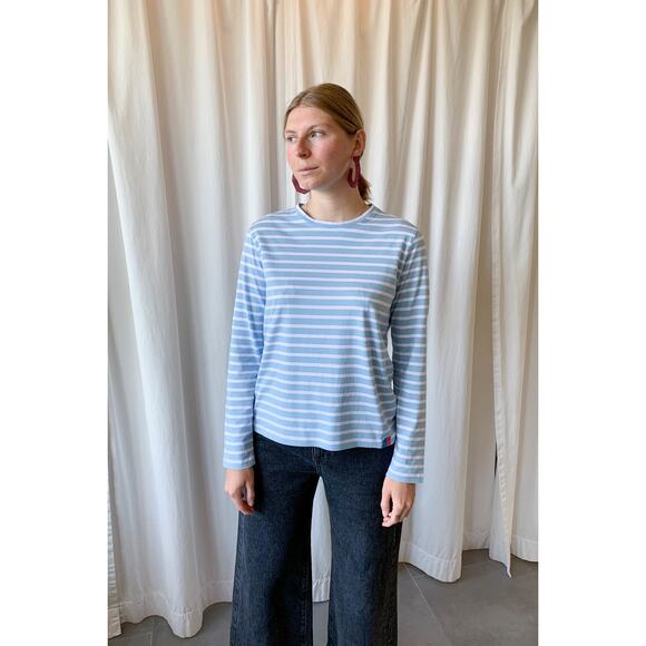 KULE The Modern Long Sleeve Tee Light Blue Cream Striped Shirt - Picture 2 of 7